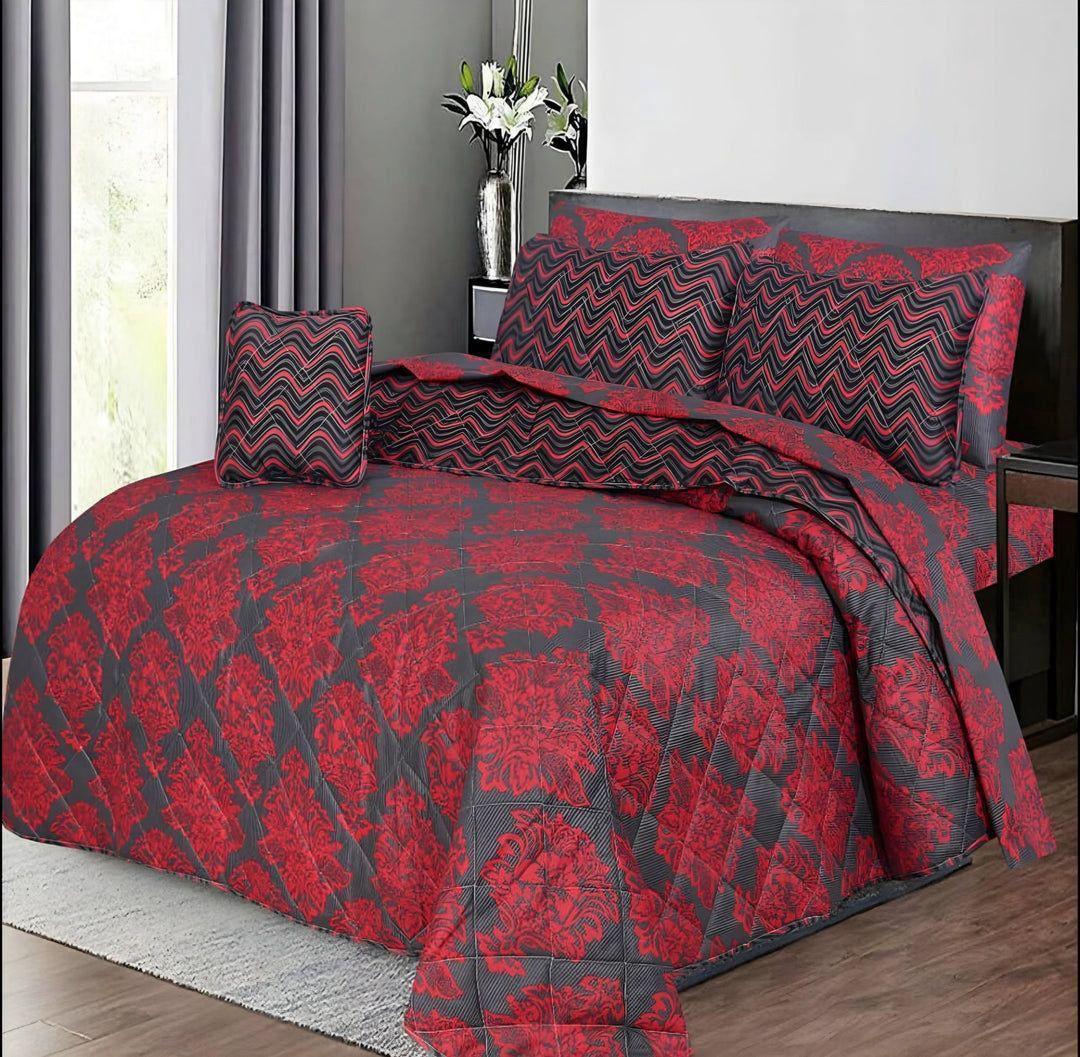 7Pcs Cotton Salonica Printed Comforter Set - Red
