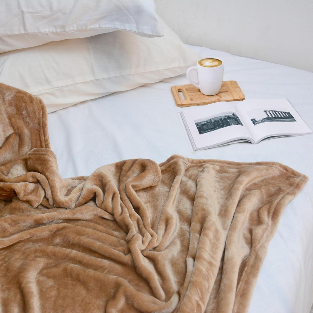 Fleece Plain Double Bed Blanket - Golden