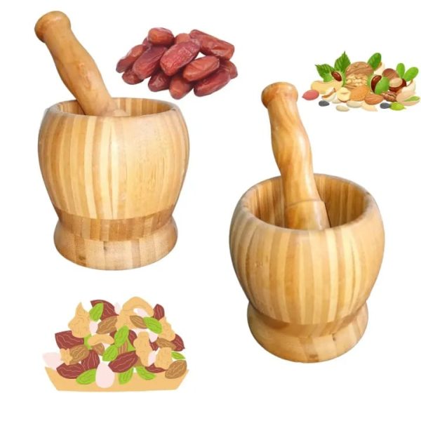 Wooden Pestle And Mortar For Crushing - Set