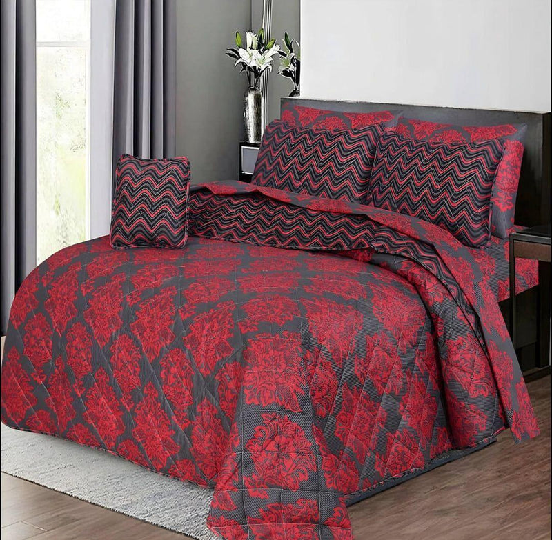 7Pcs Cotton Salonica Printed Comforter Set - Red