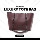 Chic PU Leather Women's Tote Bag - 1 Pc in Black &  Maroon