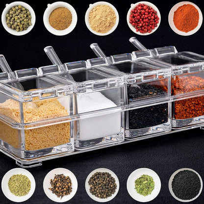 Crystal Seasoning Box With 4 Compartments and Spoons