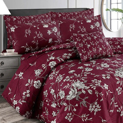 7 Pcs Cotton Salonica Printed Comforter Set - Maroon
