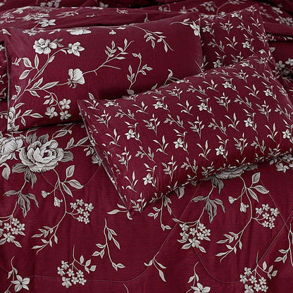 7 Pcs Cotton Salonica Printed Comforter Set - Maroon