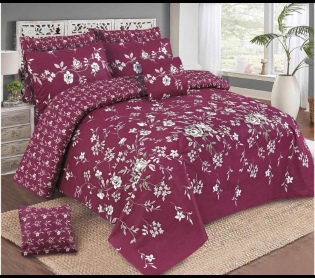 7 Pcs Cotton Salonica Printed Comforter Set - Maroon