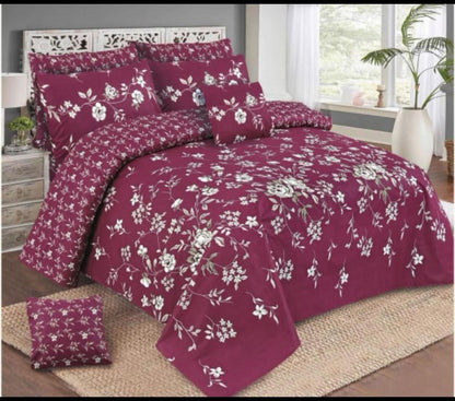 7 Pcs Cotton Salonica Printed Comforter Set - Maroon