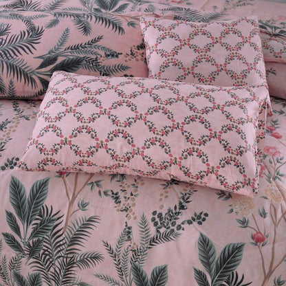 7 Pcs Cotton Salonica Printed Comforter Set-Pink