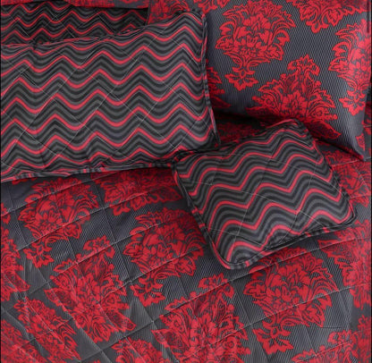 7Pcs Cotton Salonica Printed Comforter Set - Red