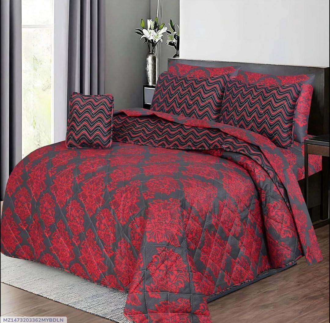 7Pcs Cotton Salonica Printed Comforter Set - Red