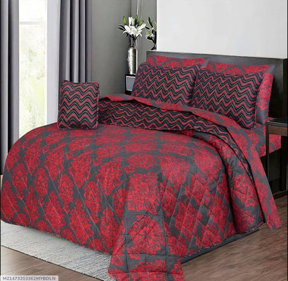 7Pcs Cotton Salonica Printed Comforter Set - Red