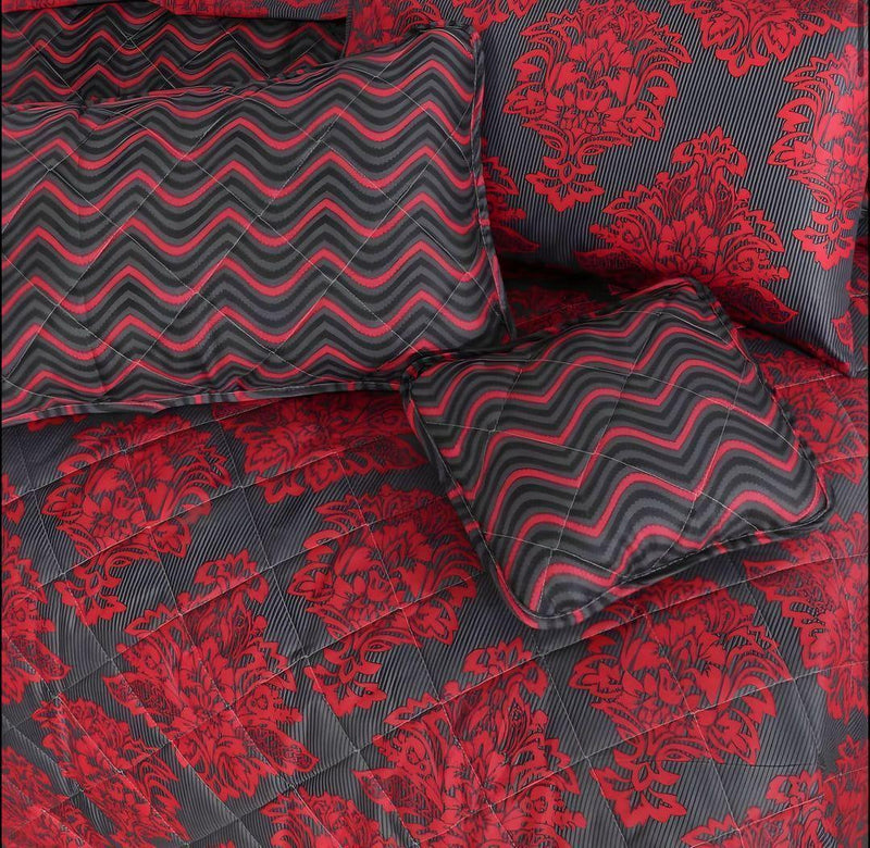 7Pcs Cotton Salonica Printed Comforter Set - Red