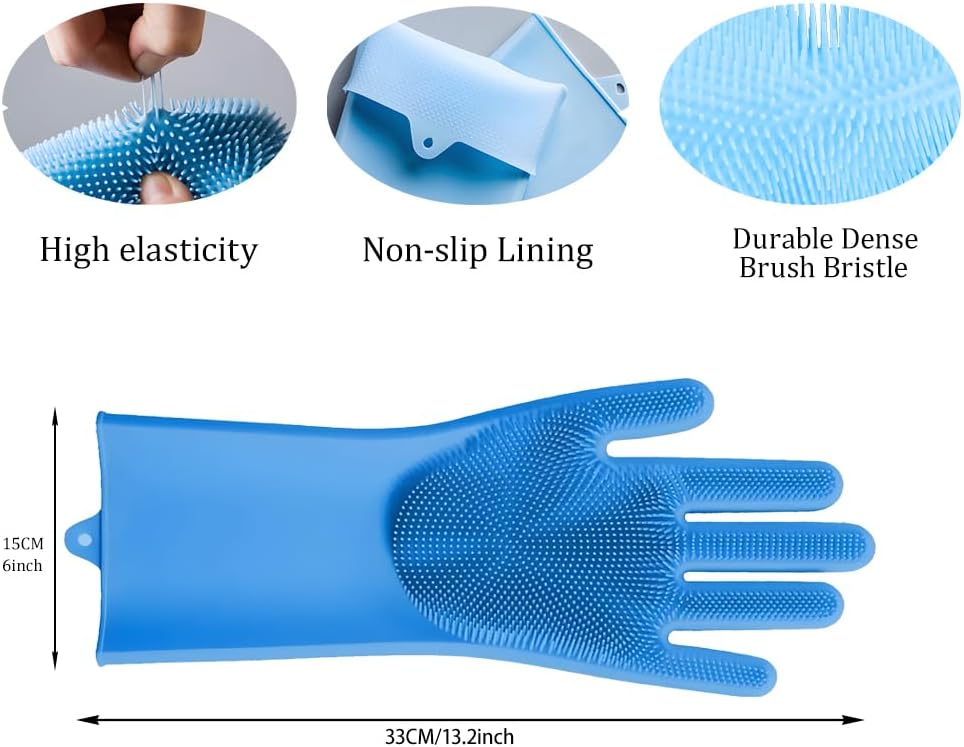 Silicone Dishwashing Gloves, Sponge Wash Cleaning with Scrubbers (2Pc)