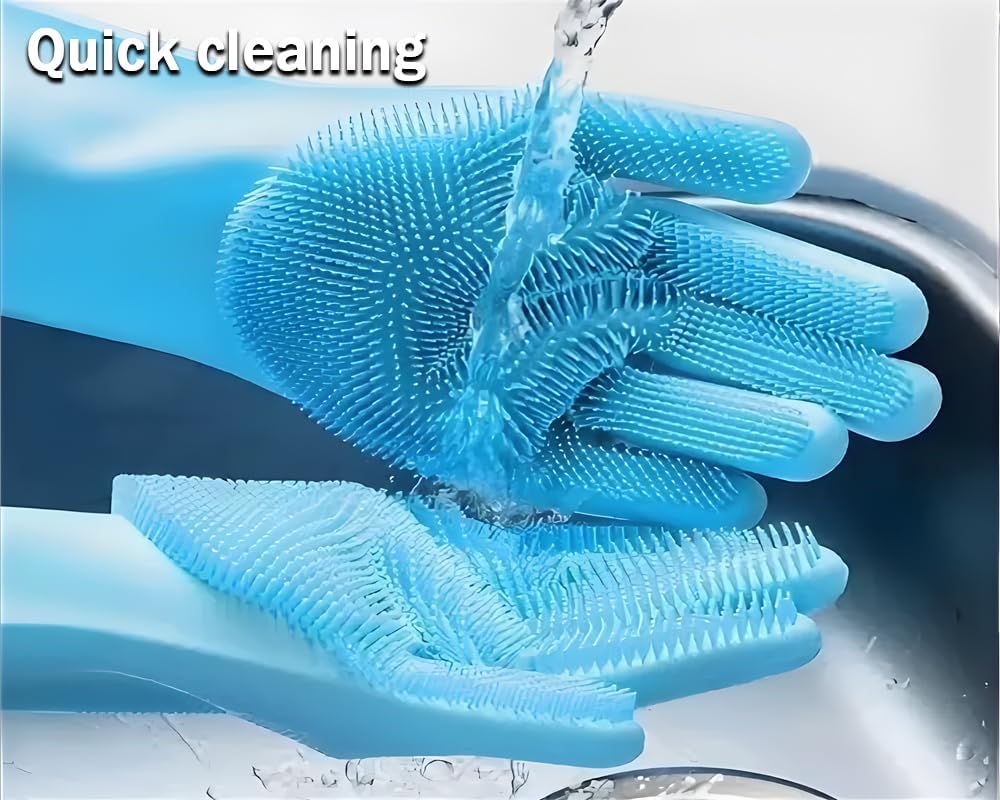 Silicone Dishwashing Gloves, Sponge Wash Cleaning with Scrubbers (2Pc)