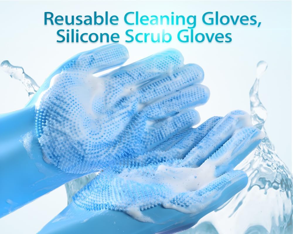 Silicone Dishwashing Gloves, Sponge Wash Cleaning with Scrubbers (2Pc)