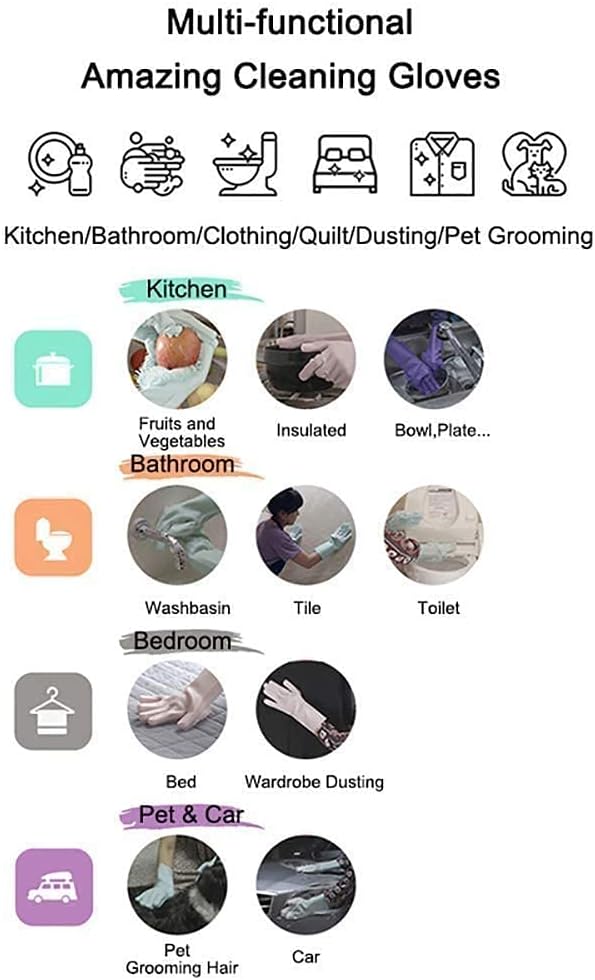 Silicone Dishwashing Gloves, Sponge Wash Cleaning with Scrubbers