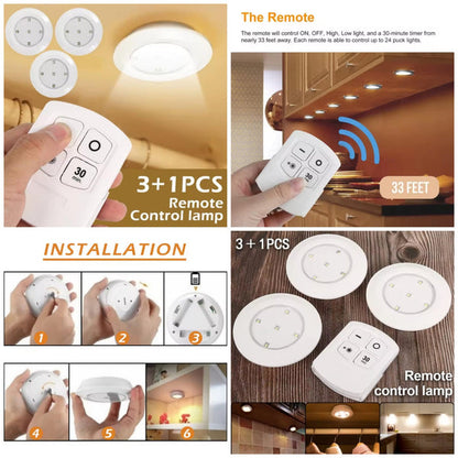 Tap LED Light With Remote Control (Pack of 3 Lights)
