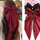 Pack of 3 Full Length Silk Bow Hair Clips - Black, Green, Maroon