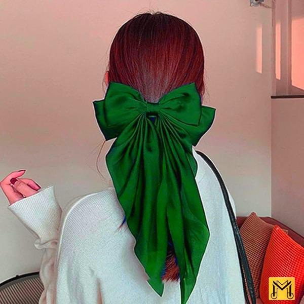 Pack of 3 Full Length Silk Bow Hair Clips - Black, Green, Maroon