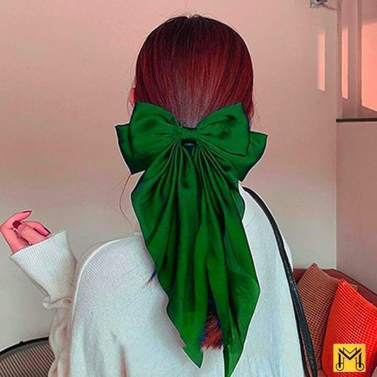 Pack of 3 Full Length Silk Bow Hair Clips - Black, Green, Maroon